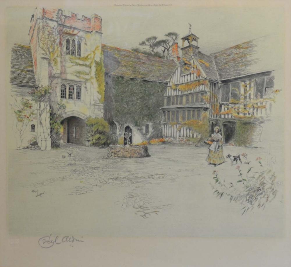 Cecil Aldin, 1870-1935, Old Manor Houses, Ightham Mote House, coloured print signed in pencil, 39