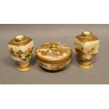 A Pair of Small Japanese Satsuma Vases decorated with landscapes and highlighted in gilt, with