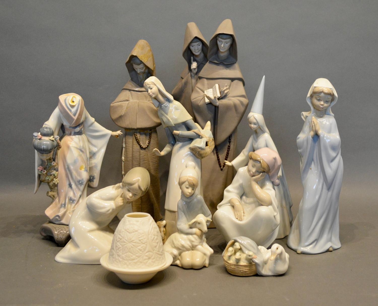 Various Lladro Porcelain Figures, together with a similar Nao figure