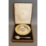 A George V Silver Presentation Bowl and Spoon retailed by Mappin & Webb within fitted lined case