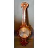 A 19th Century Rosewood and Mother of Pearl Inlaid Wheel Barometer/Thermometer with silvered dials