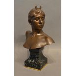 Alexandre Falguiere, 1831-1900, Study of Diana, patinated bronze sculpture with marble socle, 16cm