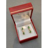 A Pair of 18 Carat Gold Diamond and Emerald Set Drop Ear Studs