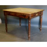 A Victorian Pine Farmhouse Kitchen Table, the moulded top above a plain frieze with end drawer