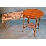 A French Rectangular Coffee Table, the variegated marble top above a shaped frieze raised upon metal