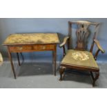 A 19th Century Oak Side Table, the plank top above two frieze drawers with brass drop handles raised