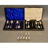 A Cased Set of Five Sheffield Silver Teaspoons, together with another similar cased set of silver
