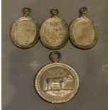 A Set of Three Victorian Silver Medallions, together with another similar silver agricultural medal