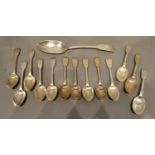 A Set of Six Fiddle Pattern Teaspoons, London 1850, together with a Georgian Exeter silver