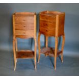 A Pair of Early 20th Century French Bedside Chests, each with a shaped gallery above three drawers