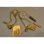 A Continental White Metal Chatelaine, together with a silver cheroot holder and a bracelet