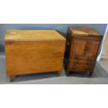 A 19th Century Mahogany Wash Stand, the hinged top above a cupboard and two drawer, together with