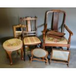 An Edwardian Marquetry Inlaid Side Chair, together with a similar armchair, three mirrors, a