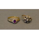 A 9 Carat Gold Sapphire and Diamond Cluster Ring, together with a 9 carat gold amethyst and