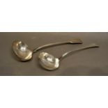 A George III Silver Ladle, London 1818, maker's mark RP, 33cm long, together with another similar