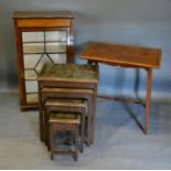 An Edwardian Mahogany Marquetry Inlaid Single Door Display Cabinet, together with a mahogany