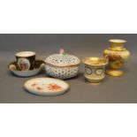 A Royal Worcester Blush Ivory Squat Vase, together with a French cup and saucer and various other