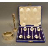A Set of Six Birmingham Silver Coffee Spoons within fitted case, together with a silver napkin