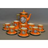 A Carlton Ware Moonlight Cameo Coffee Service comprising six cups and saucers, coffee pot, cream jug