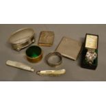 A Birmingham Silver Oval Jewellery Casket, together with a silver cigarette case and various other