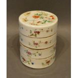 A 19th Century Canton Porcelain Four Section Canister of cylindrical form, seal mark to base, 10cm