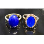 A 14 Carat Yellow Gold Dress Ring set cabochon blue stone, claw set, together with a similar 9 carat