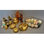 A Small Collection of Burmese Gilded Lacquer Boxes in the form of animals, together with a