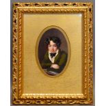 19th Century English School, Half Length Portrait of a Boy Wearing Period Dress, within oval