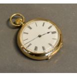 A 9ct gold cased pocket watch, the enamel dial with Roman numerals, 19.8 grammes excluding movement