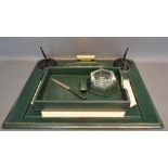 A Green Tooled Leather Desk Set with integral calendar