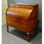 A 19th Century French Kingwood Cylinder Bureau, the brass galleried back above two frieze drawers