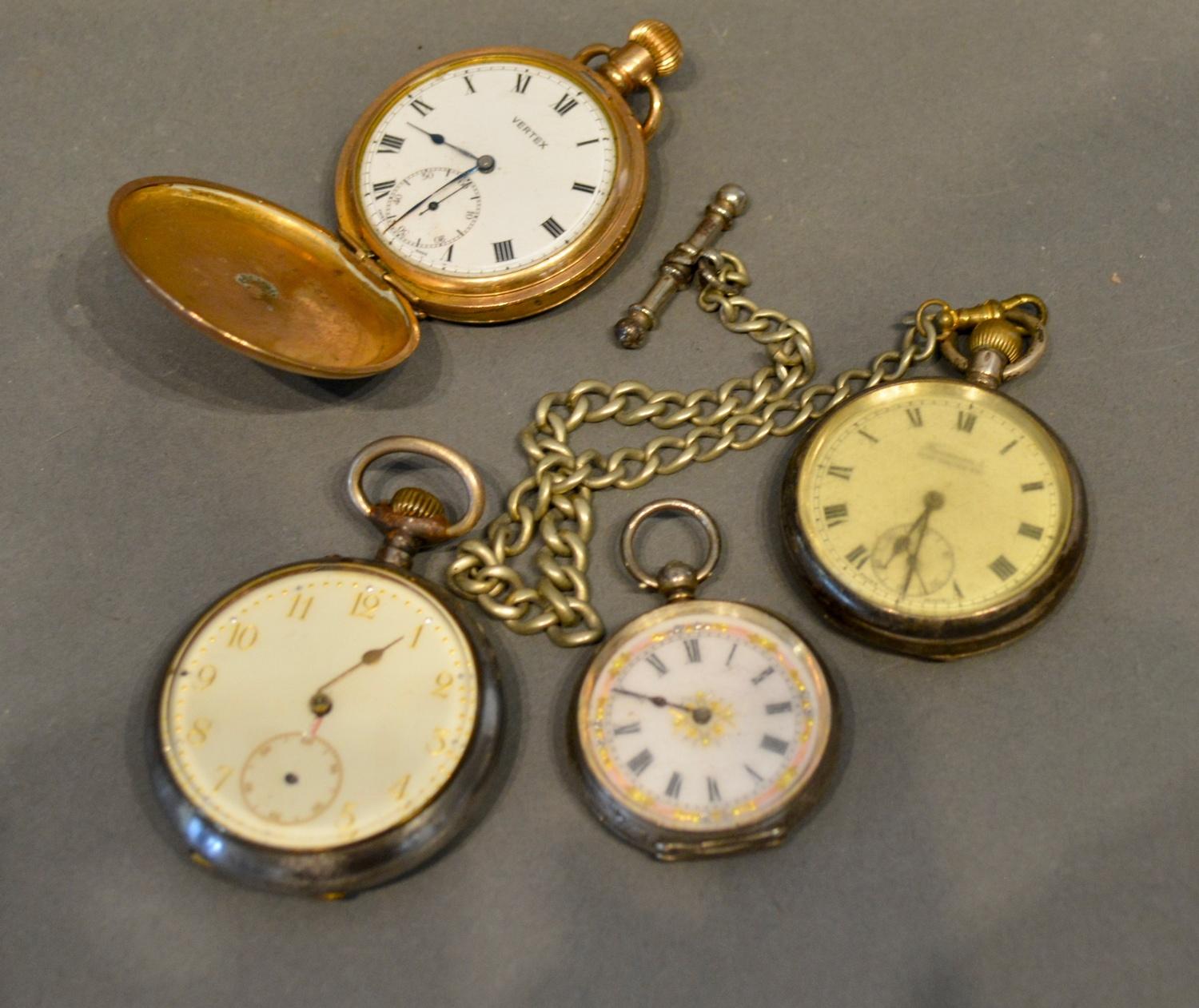 A 925 Silver Cased Pocket Watch, together with a similar 925 silver cased fob watch, a Vertex gold