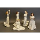 A Royal Doulton Figurine 'Welcome', HN 3764, together with four other similar Royal Doulton