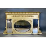 A 19th Century Gilded Overmantel Mirror, the ball pattern cornice above a relief decorated frieze