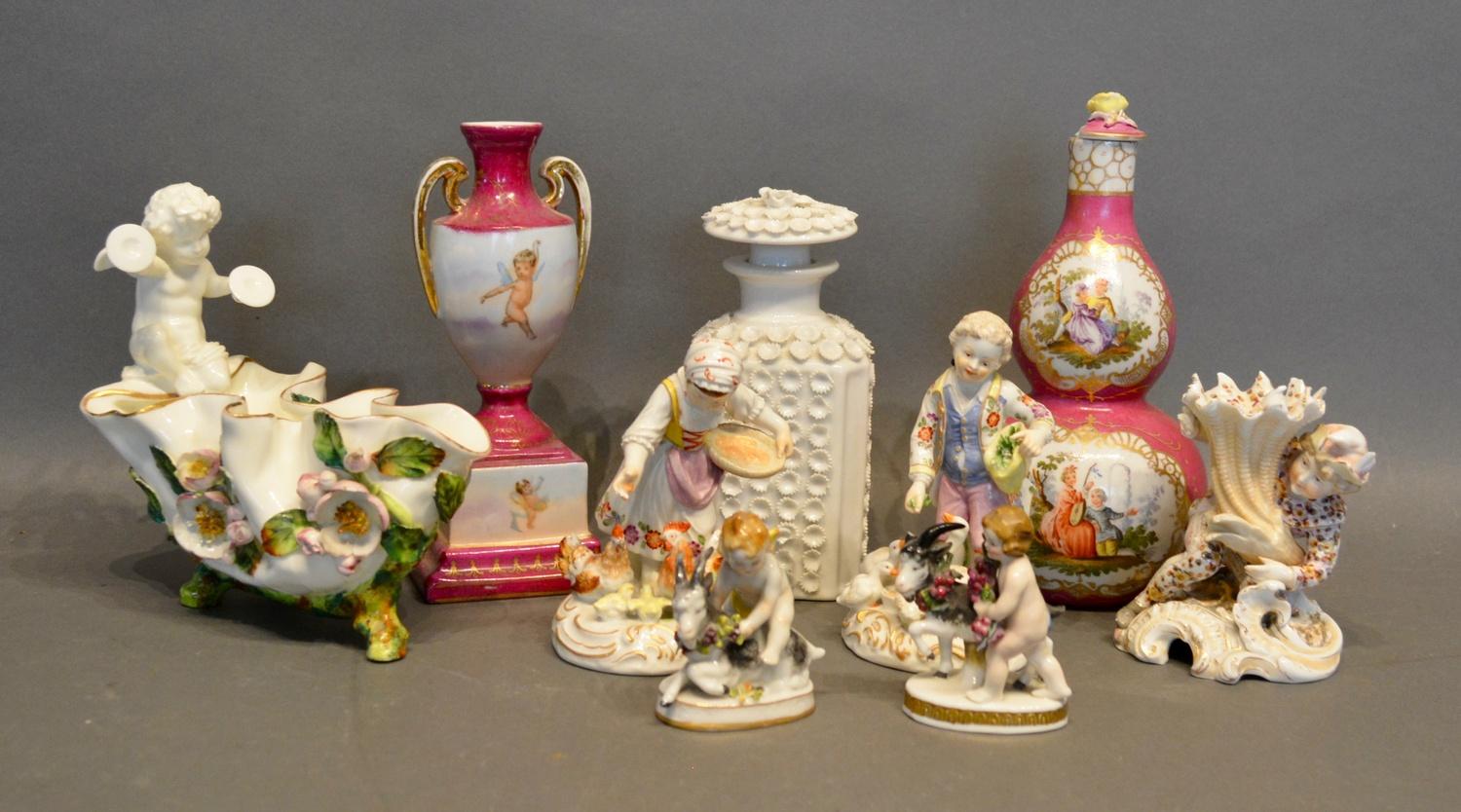 A Dresden Porcelain Double Gourd Vase, together with various other ceramics