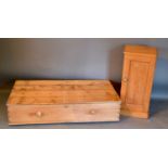 A Victorian Pine Bedside Cupboard, together with a similar pine blanket chest