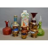 Three Lustre Jugs, together with a Canton vase, a cloisonne bottleneck vase and various glassware