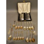 A Set of Six Sheffield Silver Cake Forks within fitted box, together with a small collection of
