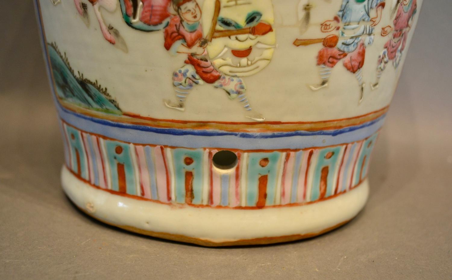 A 19th Century Canton Vase decorated in polychrome enamels with figures within landscapes, 34cm tall - Image 3 of 4