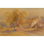 William Leighton Leitch, 1804-1883, Rural Scene with Figures Before a Cottage, watercolour,