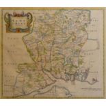 An Early Coloured Map of Hampshire by Robert Morden, 37 x 43cm