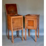 A 19th Century Mahogany Wash Stand, the hinged top above a door and drawer raised upon square legs