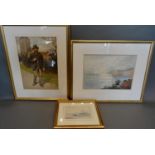 J S C McEwan Brown, Coastal View with Cliffs, watercolour, 25 x 36cm, together with two other