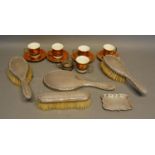 A London Silver Four Piece Silver Backed Dressing Table Set retailed by Mappin & Webb, together with