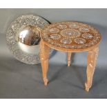 An Inlaid Moorish Circular Occasional Table, together with a circular convex wall mirror