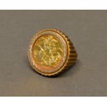 A 1963 Full Gold Sovereign within 9 carat gold ring mount, 15.5 grammes all in