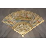 An 18th Century Fan, hand painted with classical figures within cartouches, the ivory pierced sticks