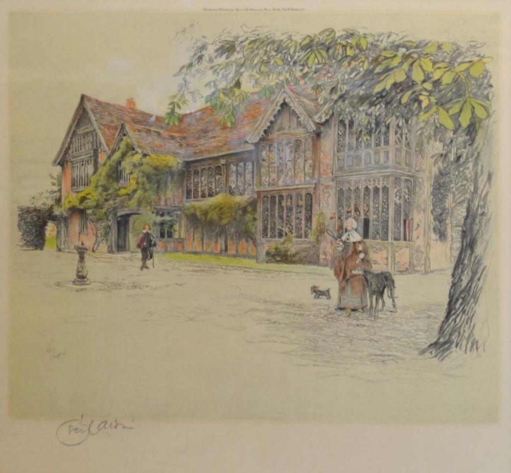 Cecil Aldin, 1870-1935, Old Manor Houses, Ockwells Manor, Berkshire, a coloured print signed in