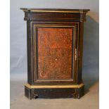 A 19th Century French Ebonised Boulle Side Cabinet with a variegated marble top above a
