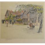 Cecil Aldin, 1870-1935, Old Manor Houses, Ockwells Manor, Berkshire, a coloured print signed in